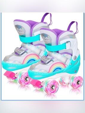 Girls' Roller Skates - Purple & Turquoise Rainbow